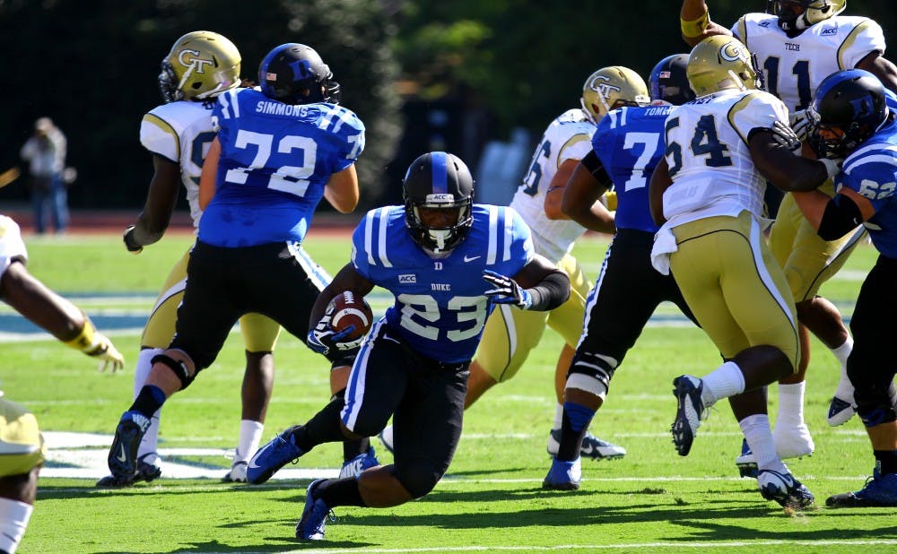 With more than 3,000 career snaps played, redshirt senior Perry Simmons has helped the Blue Devil rushing game to improve greatly each of the last two seasons.