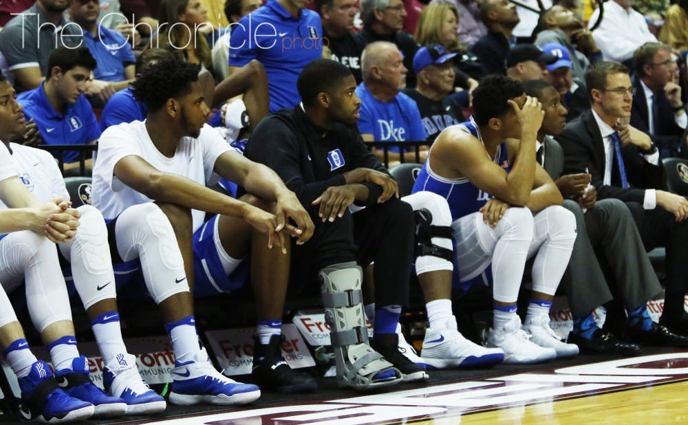 <p>With Amile Jefferson sidelined due to a right-foot bone bruise, Duke lost two straight games and fell 11 spots&nbsp;to No. 18 in this week's rankings.</p>