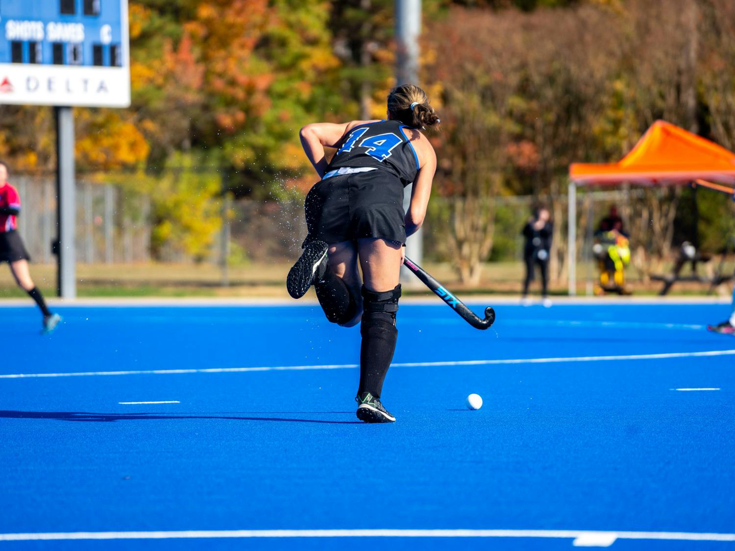 Sophomore forward Alaina McVeigh leads the Blue Devils with 17 goals this season.
