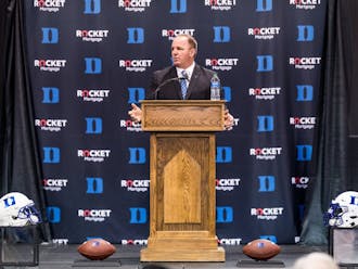 Mike Elko at his introductory press conference in December 2021.