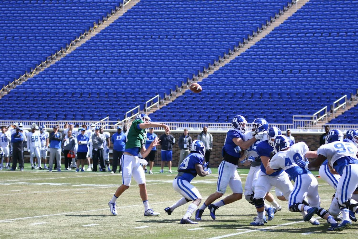 Redshirt freshman quarterback&nbsp;Daniel Jones connected with wide receiver Chris Taylor from eight yards out for a touchdown during&nbsp;Saturday's scrimmage.