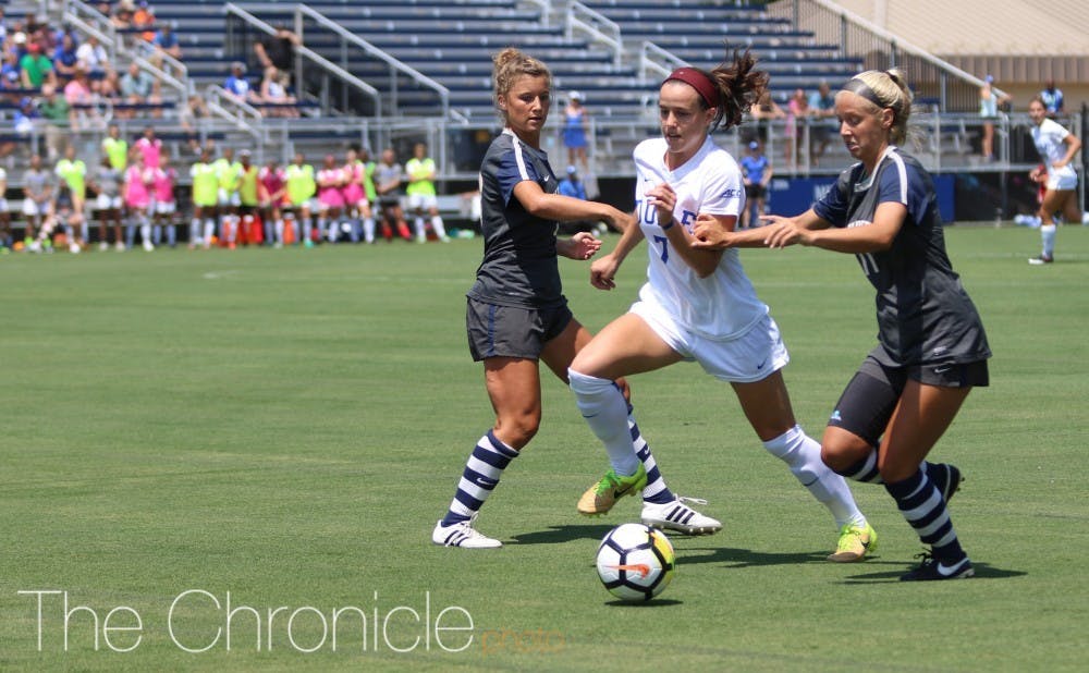 Taylor Racioppi scored in both of Duke's games to open the 2018 campaign, but the Blue Devils couldn't follow up Thursday's win with another victory Sunday.