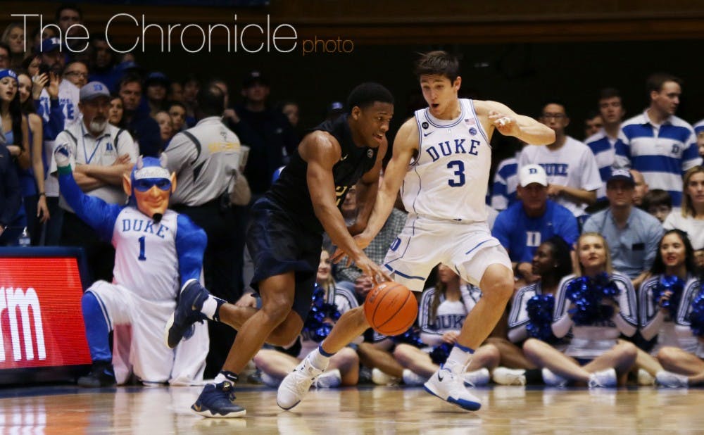<p>Grayson Allen drilled four 3-pointers in the last eight minutes of the game to help the Blue Devils pull away.</p>