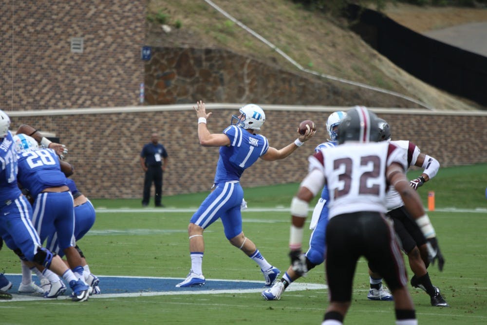 Redshirt junior Thomas Sirk tossed for 315 yards and three touchdowns to lead Duke's offensive attack Saturday as the Blue Devils cruised past their crosstown neighbors from N.C. Central, 55-0.