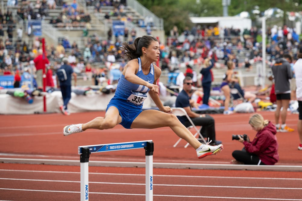 <p>Graduate student Lauren Hoffman took bronze in the 400m hurdles.</p>