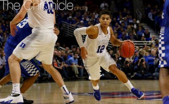 Derryck Thornton was the first Blue Devil freshman to score Tuesday, but four turnovers helped Kentucky get out on the fast break and pad its lead.