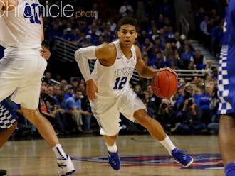 Derryck Thornton was the first Blue Devil freshman to score Tuesday, but four turnovers helped Kentucky get out on the fast break and pad its lead.