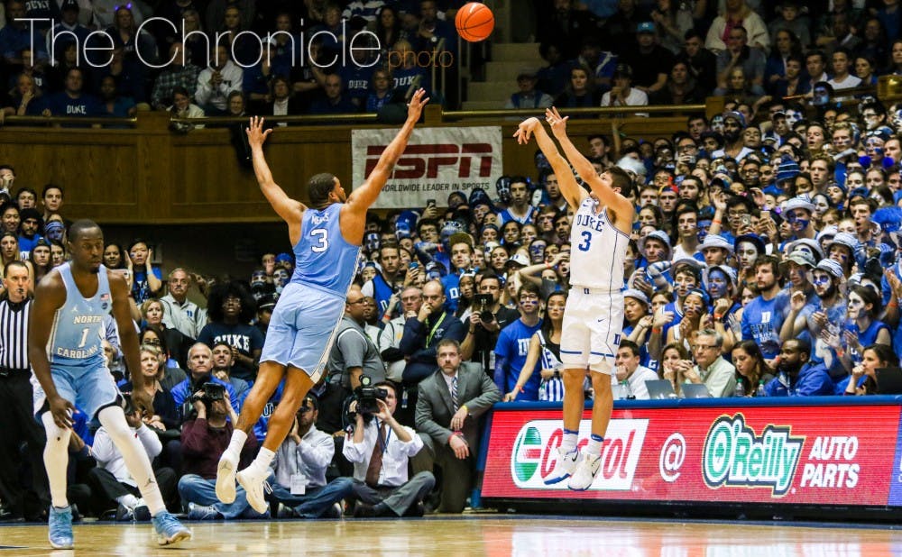 <p>Grayson Allen matched a career high with seven 3-pointers on his way to his highest scoring output of ACC play Thursday.</p>