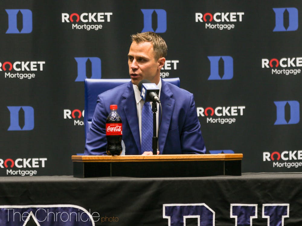 Jon Scheyer in June 2021 after being introduced as Duke's head coach-in-waiting.