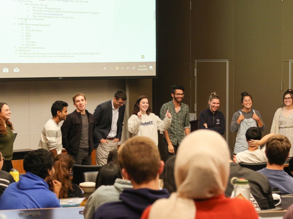 Members of the Duke Student Government at a Senate meeting last fall, long before the coronavirus upended the end of their time in office.