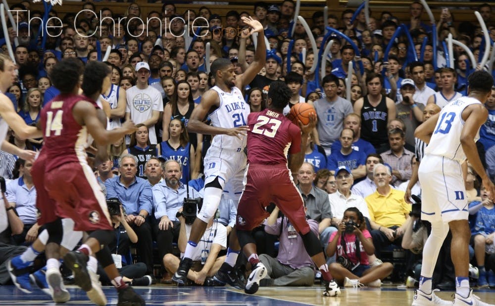 <p>Amile Jefferson spoke of his ability to defend every position but point guard as a skill that could translate to the NBA.</p>