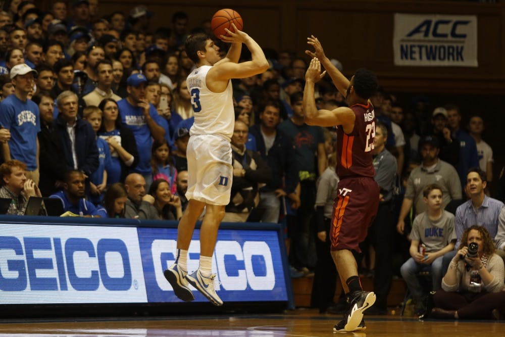 Sophomore Grayson Allen hit two of Duke's eight 3-pointers in the first half as the Blue Devils built a 27-point lead heading into the locker room.