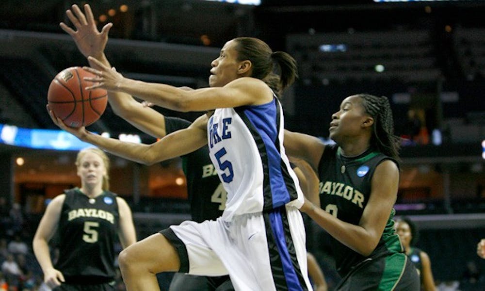 Due in part to a swarming Baylor defense, junior guard Jasmine Thomas shot poorly in Duke’s loss, finishing 4-for-18 from the field for 16 points.