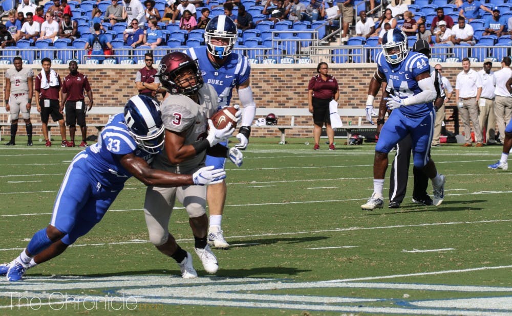 <p>Although the Blue Devils were dominant throughout the contest, Duke gave up a pair of touchdowns due to errors on both ends of the ball.</p>