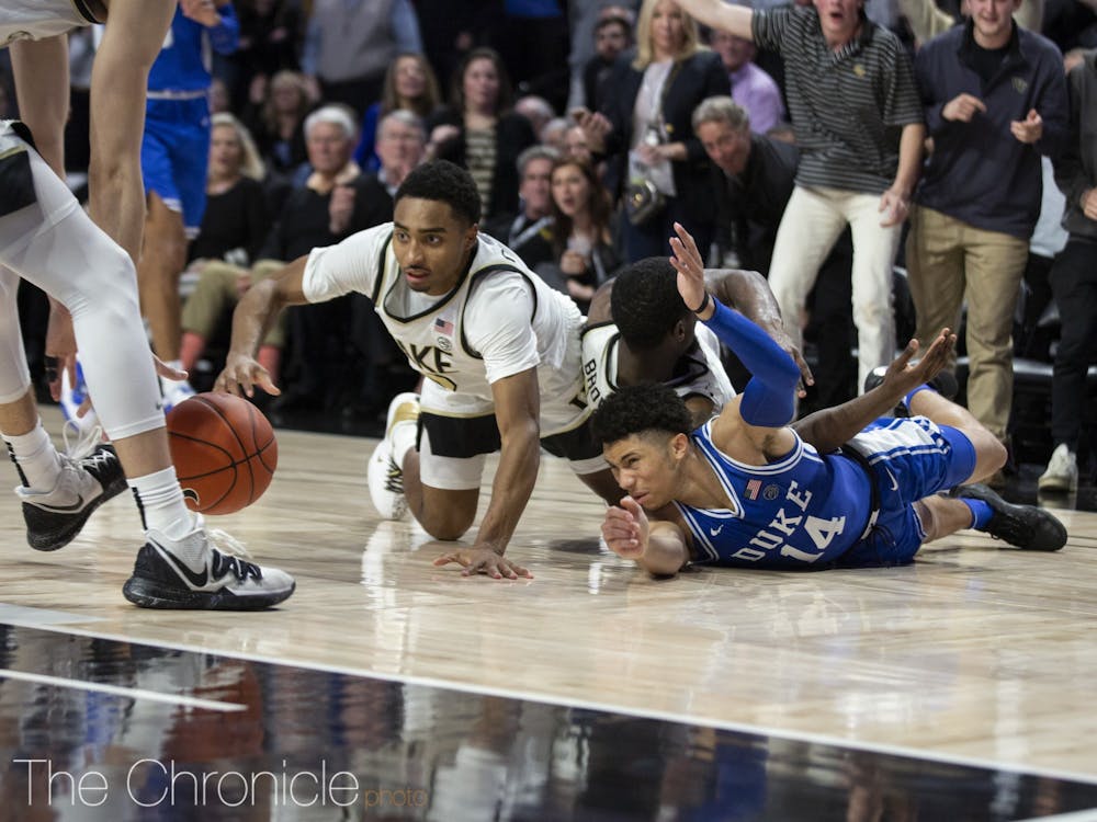 Duke fell behind by 12 points in the first half against Wake Forest Tuesday night.