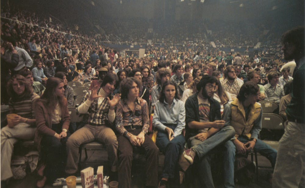 Students await a concert in Cameron Indoor Stadium, April 12, 1978. The last concert hosted in Cameron was in 2010.