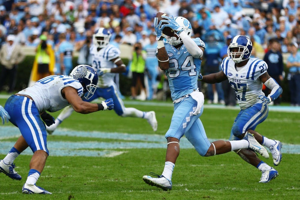 <p>The North Carolina wide receiving corps had a field day against Duke's defense Saturday, finishing with more than 500 yards as a unit.</p>