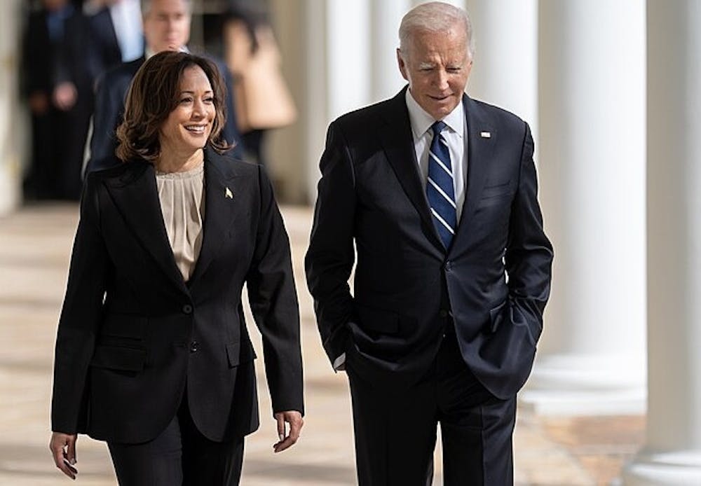 Vice President Kamala Harris (left) and President Joe Biden (right) at the White House in 2023.