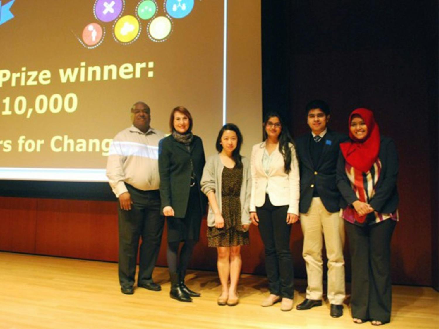 (from left to right) Sophomores Rebecca Lai, Suhani Jalota, Kehaan Manjee and Saffana Humaira won the STEAM challenge.
