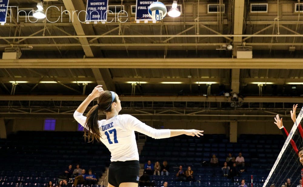 <p>Freshman outside hitter Samantha Amos and the Blue Devils have won four games in a row.&nbsp;</p>