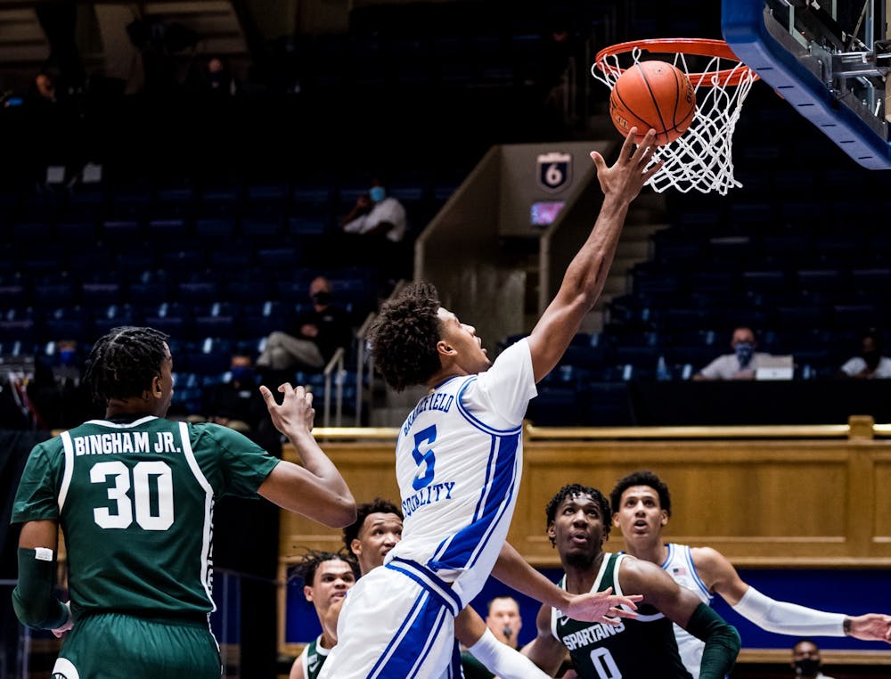 Freshman forward Jaemyn Brakefield was one of Duke's few bright spots against Michigan State, notching 11 points on 4-of-6 shooting.