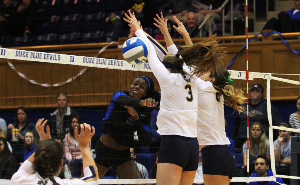 Senior Jeme Obeime played her final game at Cameron Indoor Stadium Sunday, notching a 3-1 victory against Notre Dame.