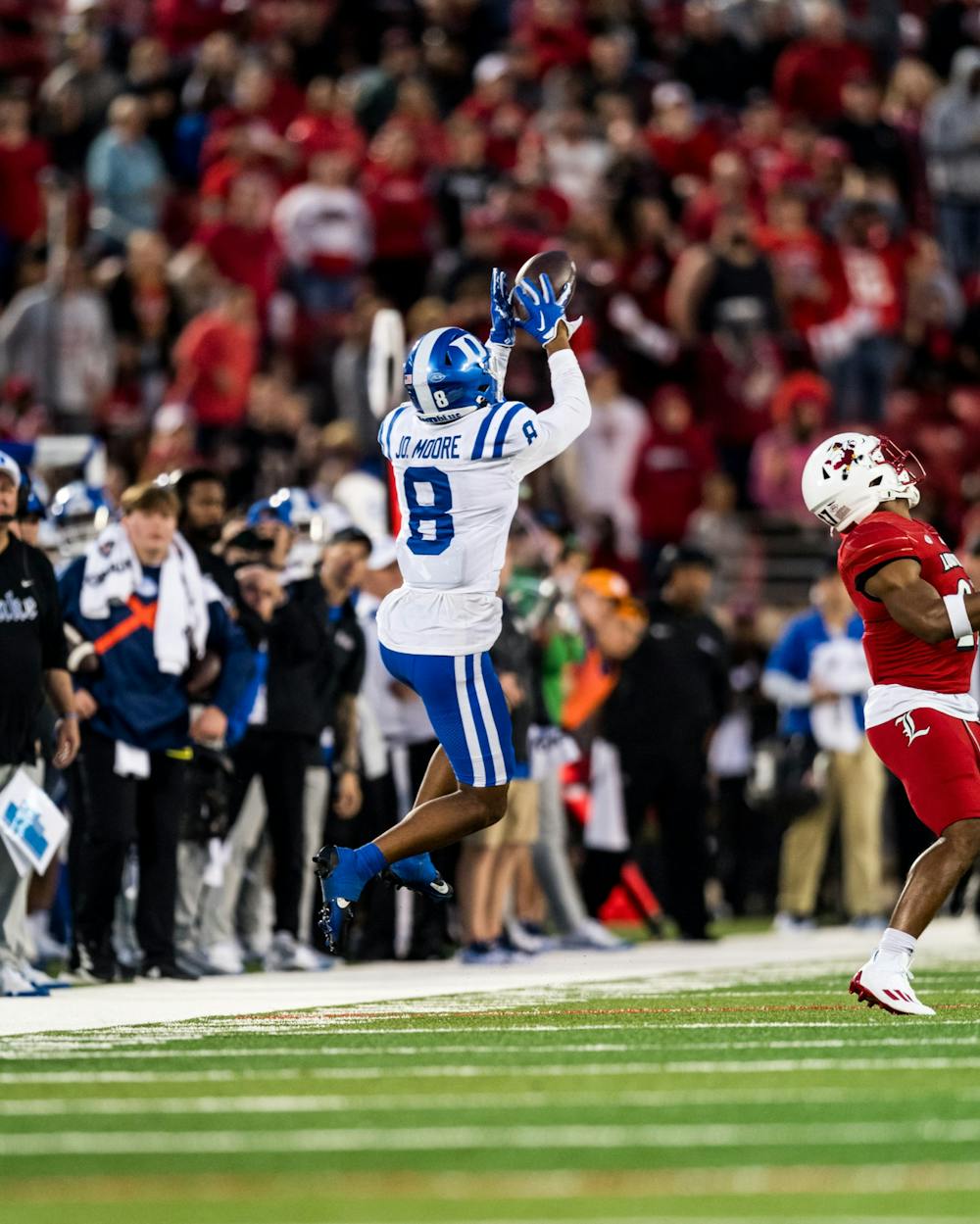 Jordan Moore hauls in a pass during Duke's loss to Louisville.