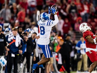 Jordan Moore hauls in a pass during Duke's loss to Louisville.