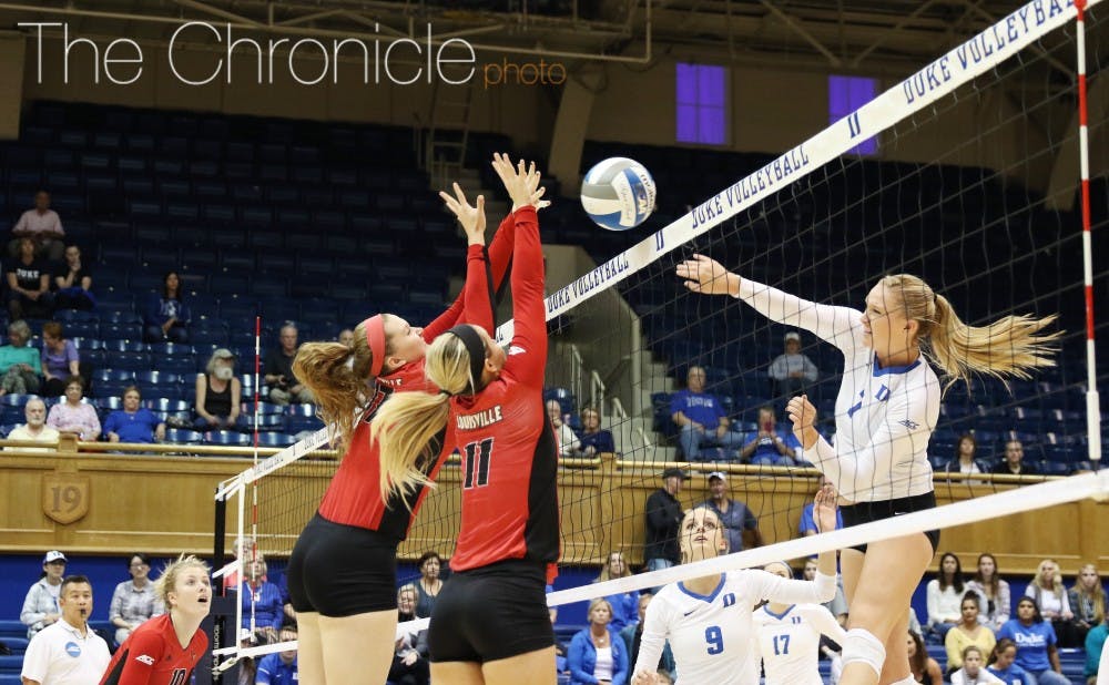 <p>Sophomore middle blocker Leah Meyer posted a career-high&nbsp;21 kills in Friday's loss.&nbsp;</p>