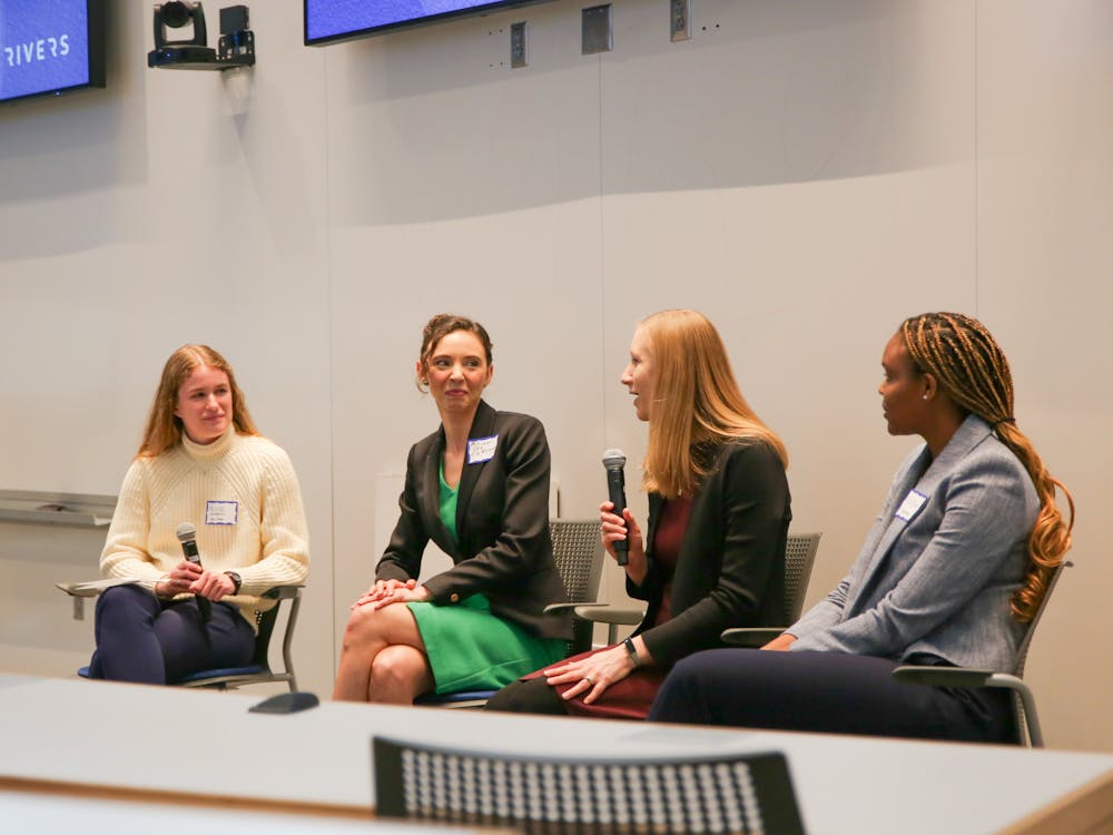 <p>From left to right: Moderator Nicole Patterson, panelists Miriam Makhyoun, Paige Swofford, Esther Kamau</p>