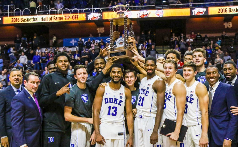 <p>The Blue Devils captured their first trophy of 2016-17 Sunday.</p>