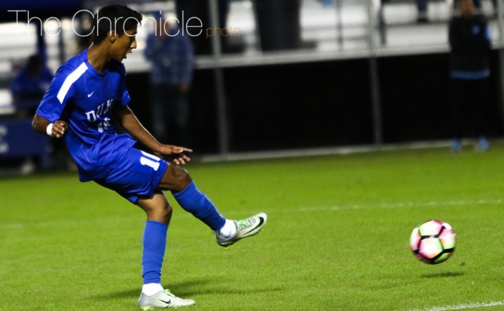 <p>Freshman Suniel Veerakone has been one of the few offensive bright spots for the Blue Devils, who have scored nine goals in their last nine games.&nbsp;</p>