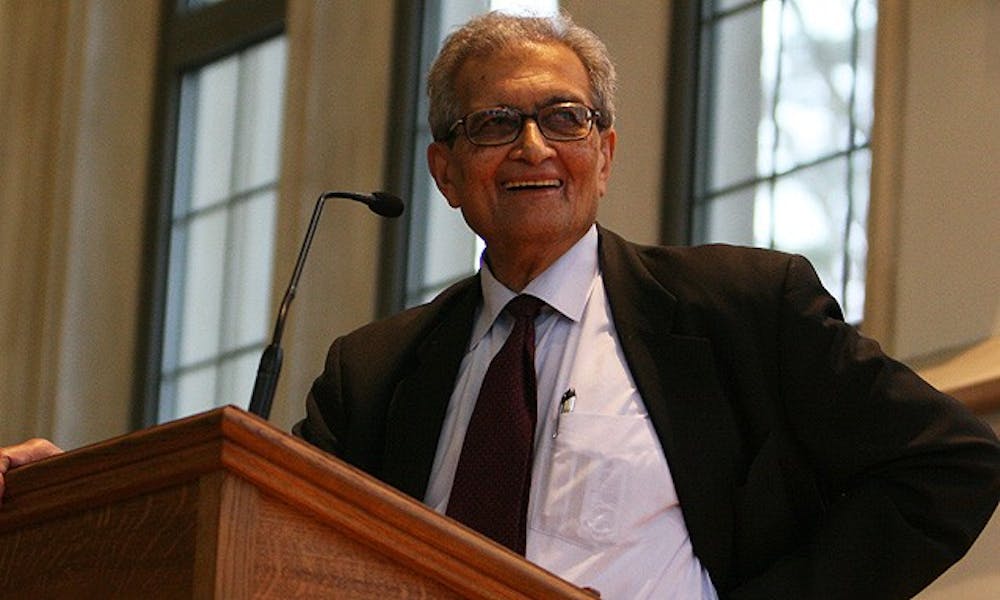 Nobel prize-winning economist Amartya Sen spoke on the abuses of Adam Smith’s Invisible Hand theory in Goodson Chapel Friday afternoon.