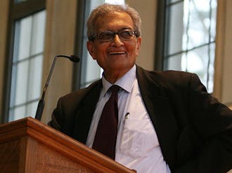Nobel prize-winning economist Amartya Sen spoke on the abuses of Adam Smith’s Invisible Hand theory in Goodson Chapel Friday afternoon.