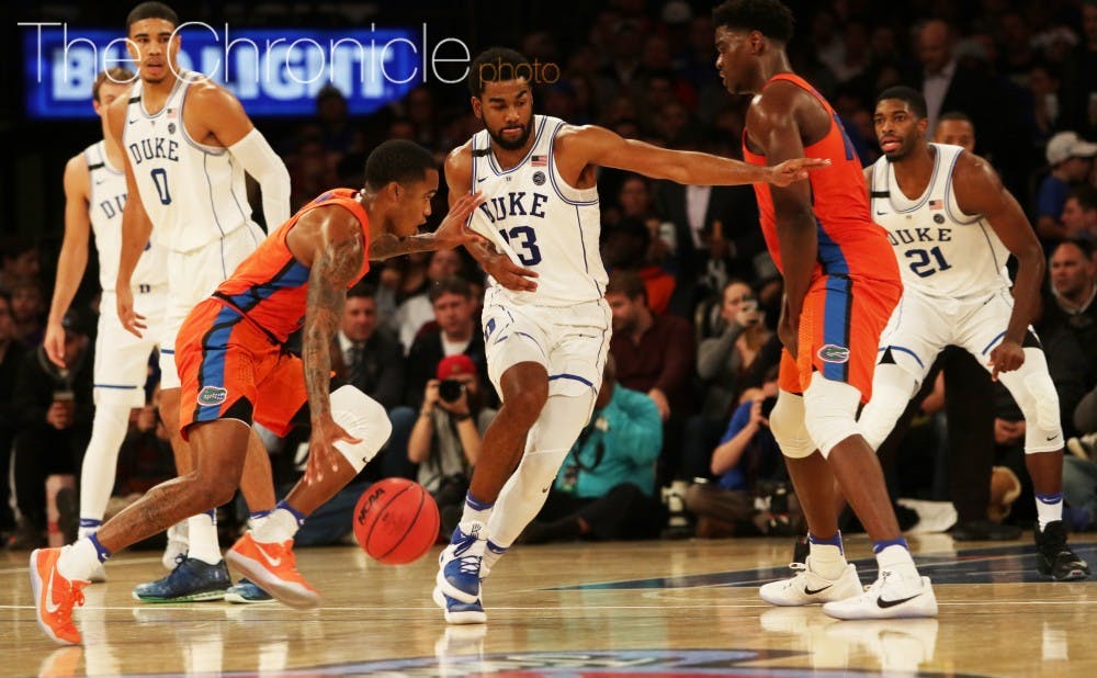 <p>Matt Jones is third on the team with 2.2 assists per game, helping the Blue Devils move the ball around the floor fluidly in their halfcourt offense.</p>