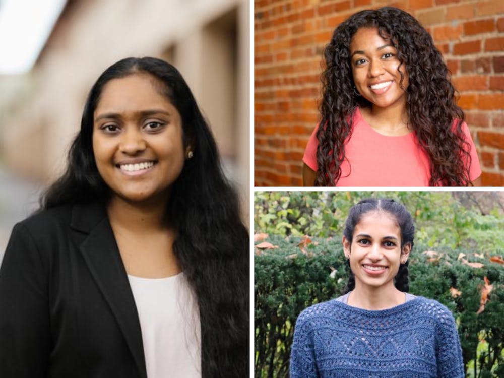 <p>Left: Anjali Gupta. Top right: Sydney Hunt. Bottom right: Maya Sheth. Photos courtesy of the Office of University Scholars and Fellows.</p>