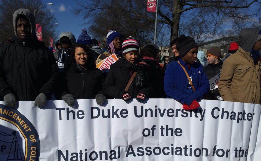 The Duke chapter of the NAACP participated in Saturday’s Moral March to support equality regarding a host of political issues.