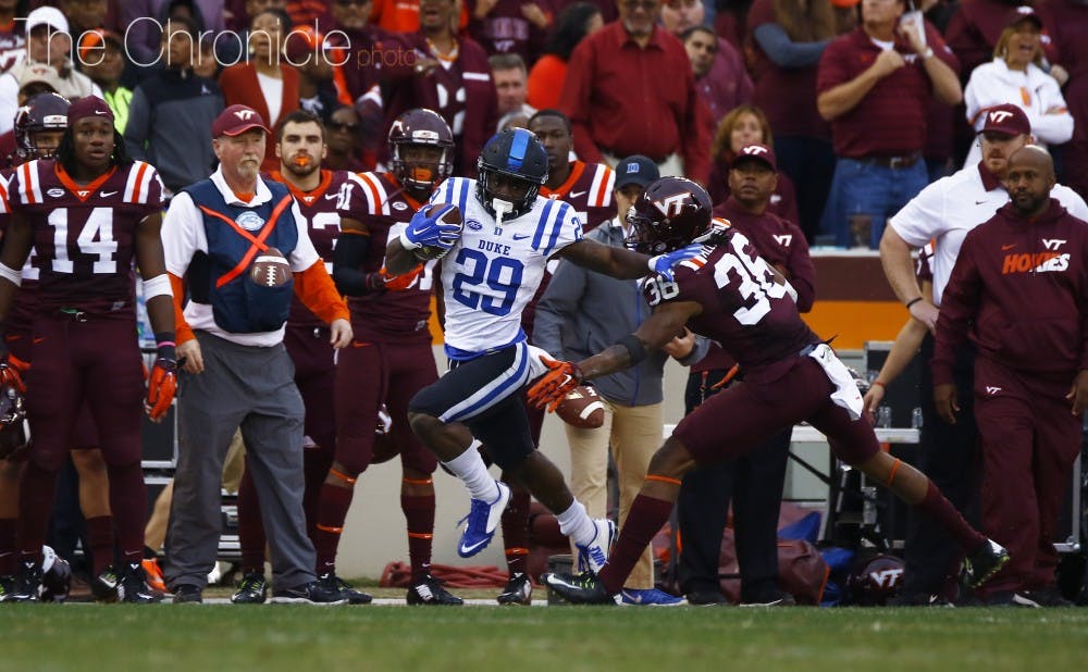 <p>Shaun Wilson delivered the most explosive play from the Blue Devil backfield Saturday—a 58-yard touchdown run that put Duke ahead 21-10.</p>