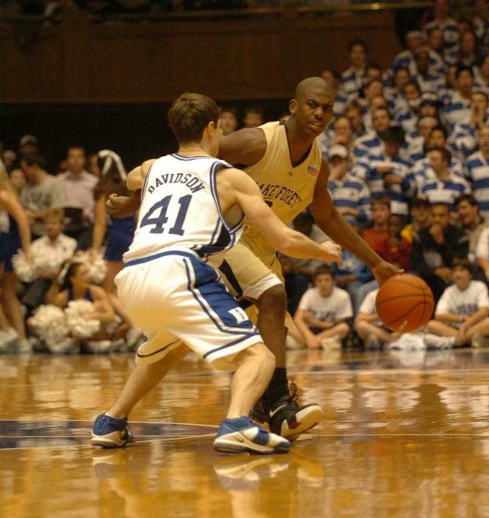 <p>Walk-on Patrick Davidson started and guarded future NBA star Chris Paul in 2005, picking up two fouls in a little more than two minutes.</p>
