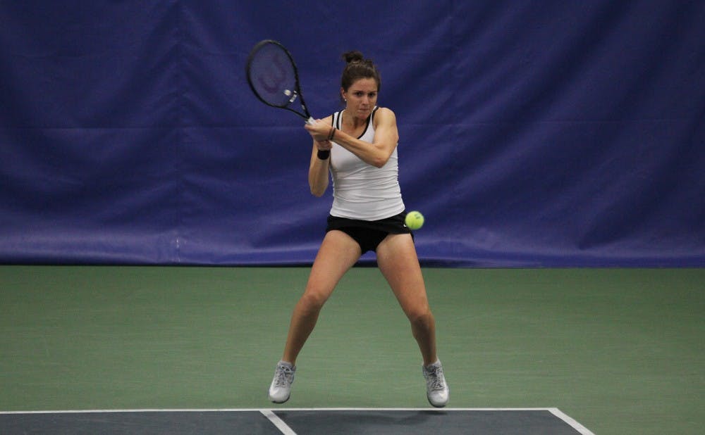 Senior Ester Goldfeld—ranked No. 41 in the nation—fought back to win 6-4, 6-2 in singles play against Clemson Friday.