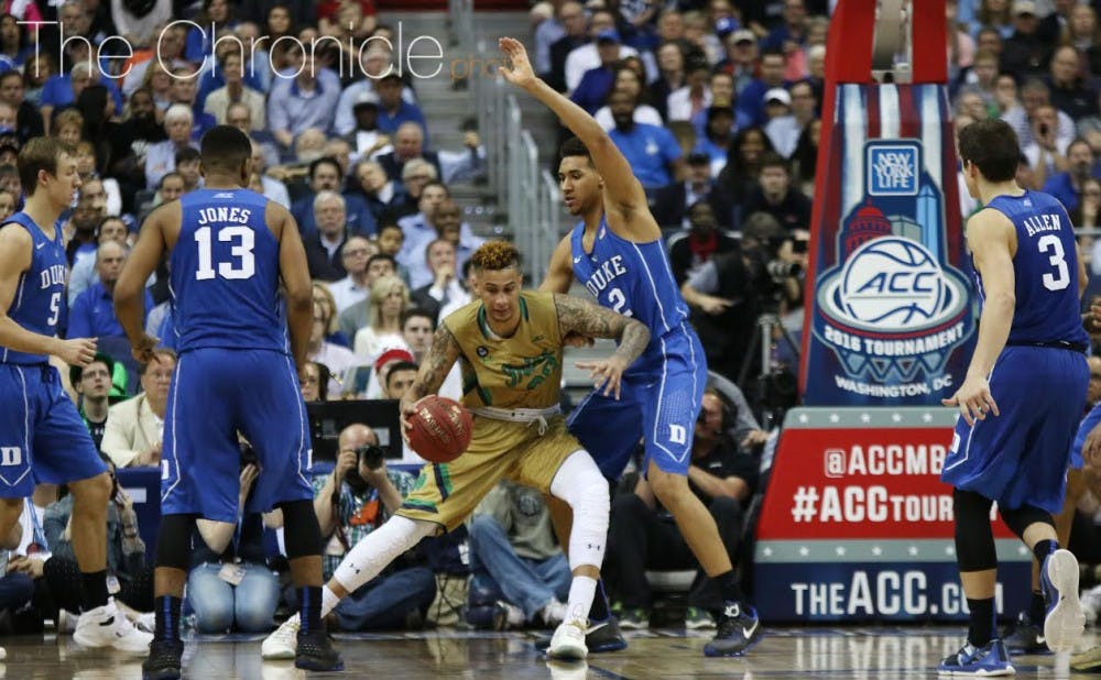 Zach Auguste and Notre Dame ended Duke's bid for a conference championship for the second straight year, but the Blue Devils will try to channel that disappointment into their NCAA tournament fate for the second straight year.
