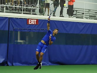 Senior TJ Pura played doubles Saturday with freshman Robert Levine out, and after notching a win on Court 3 then added a win at No. 4 singles.