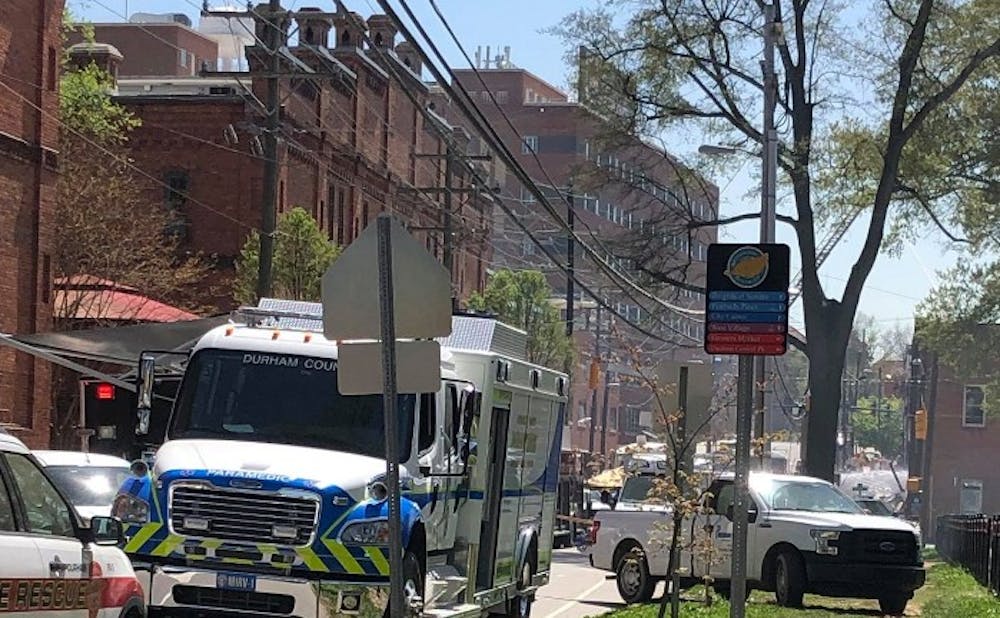 An explosion near Brightleaf Square Wednesday morning left eight Duke employees injured. 
