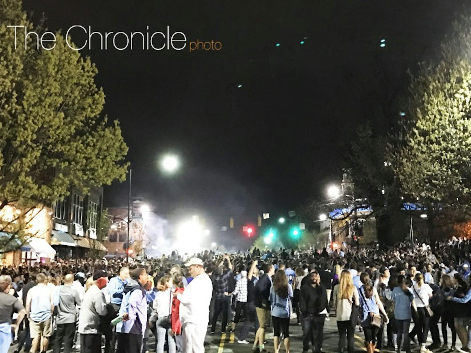 Thousands of North Carolina students flooded Franklin Street after Monday's national title game.&nbsp;