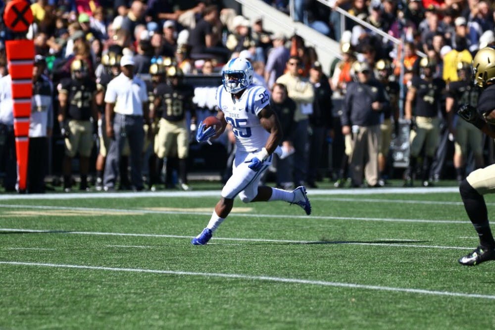 <p>Redshirt junior Jela Duncan found the end zone twice in Duke's 44-3 romp of Army Saturday afternoon.</p>