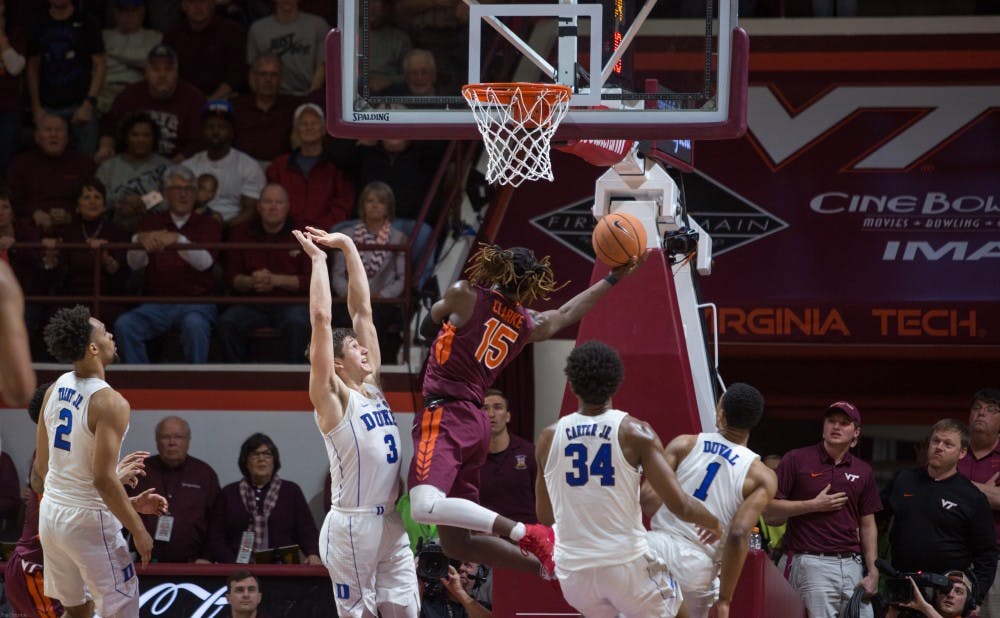<p>Chris Clarke's putback shot with less than five seconds to play put the Hokies in front and sealed Duke's sixth loss of the season.</p>
