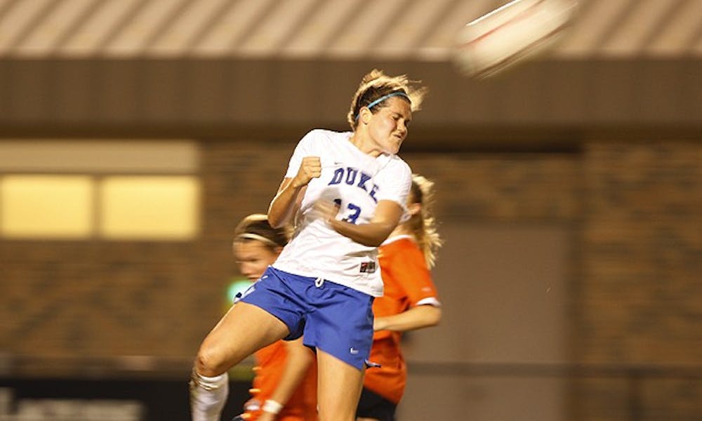 KayAnne Gummersall had a header saved against the post but could not score for Duke.