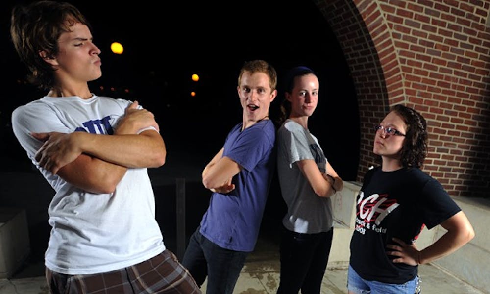 Duke University Improv has not had female members in its group in five years. (From left to right) Freshmen Robert Zaleski, Hunter Douglas, Julianne Kolb and Jess Hendin are the newly selected freshmen members of the comedy troupe.