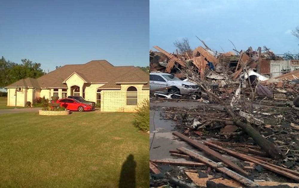 Junior Anastasia Hunt lost her home, pictured left, as a result of the Oklahoma tornado. The severity of the damages can be seen on the right.