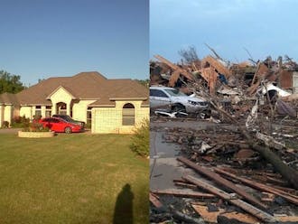 Junior Anastasia Hunt lost her home, pictured left, as a result of the Oklahoma tornado. The severity of the damages can be seen on the right.